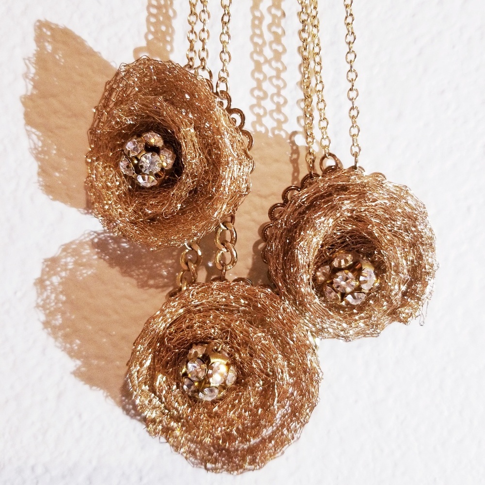 Gold Color Nest Necklace Vintage Style